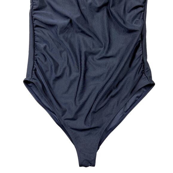 NEW Wolf & Whistle One Piece Swimsuit Wrap V Neck Navy Blue Women Size Large - Picture 4 of 8
